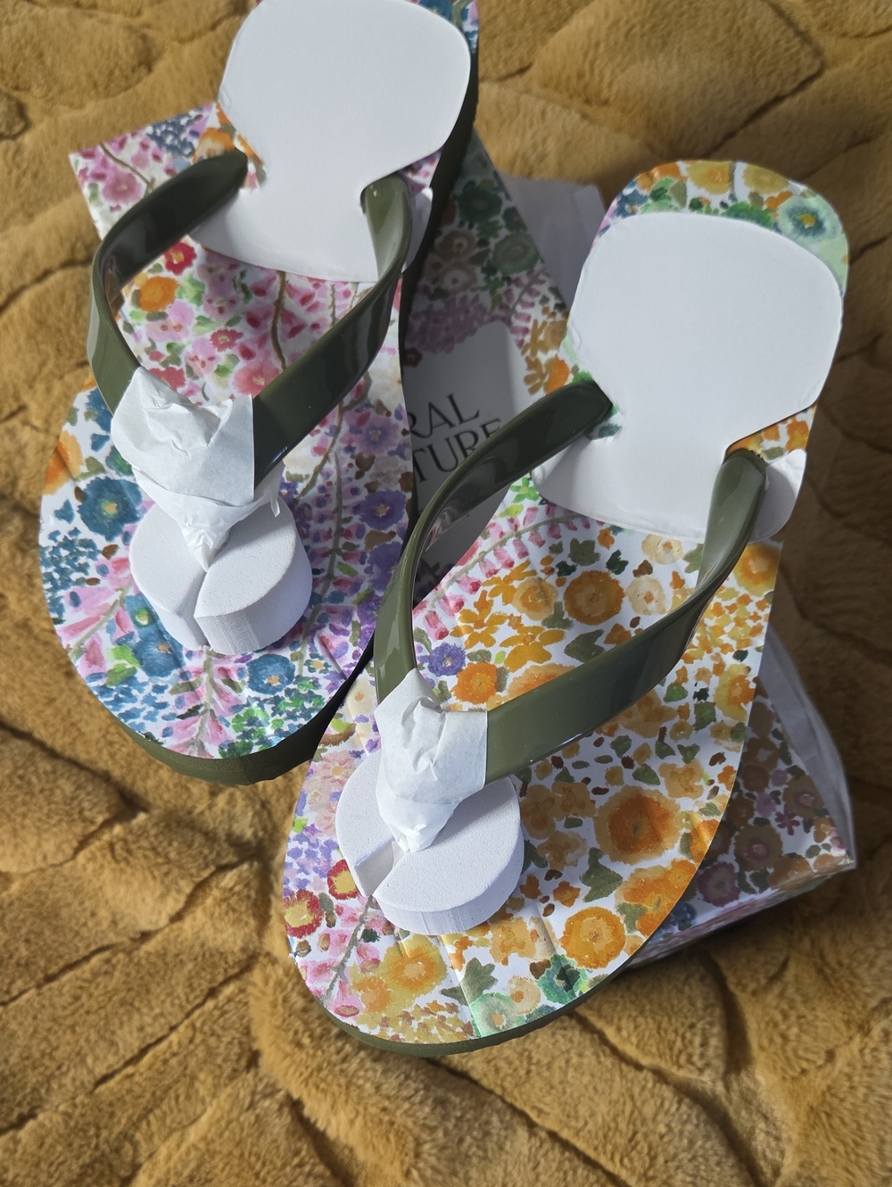 Kurt Geiger Olive Green Strap Floral Print Flip Flop Sandals
